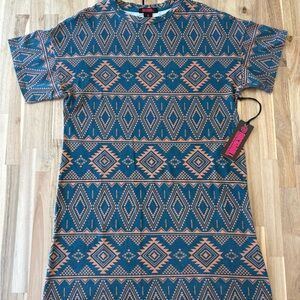 100% Cotton Festival Aztec Patterned Mini Dress Rock & Roll Denim NWT